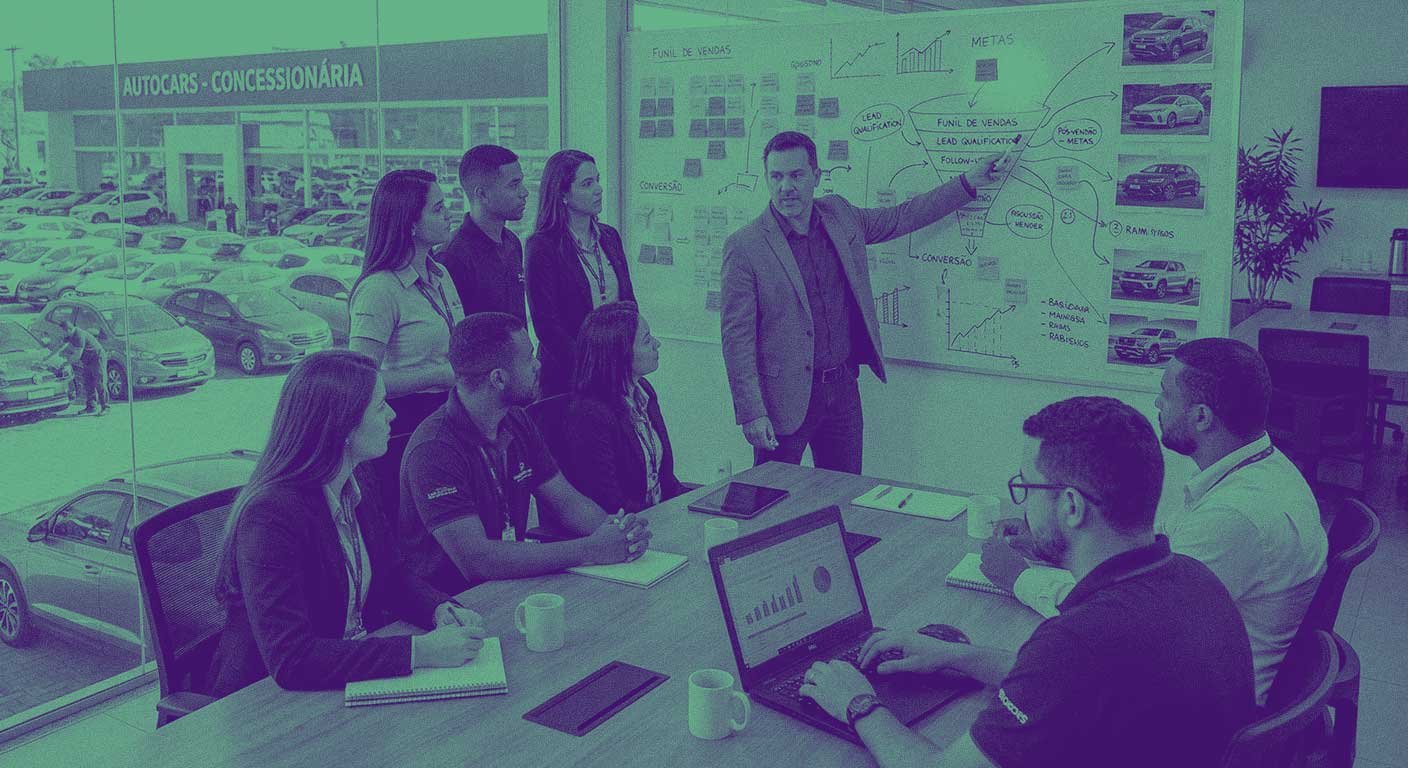 Equipe de vendas e gestão de loja automotiva